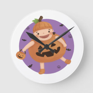 Horloge Ronde Illustration d'Halloween : Fille Citrouille