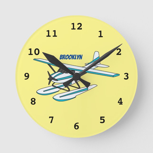 Horloge Ronde Illustration d'hydravion bleu blanc (Recto)