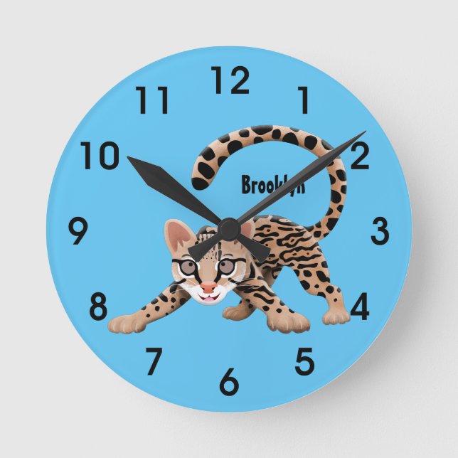 Horloge Ronde Illustration d'ocelot mignon (Recto)