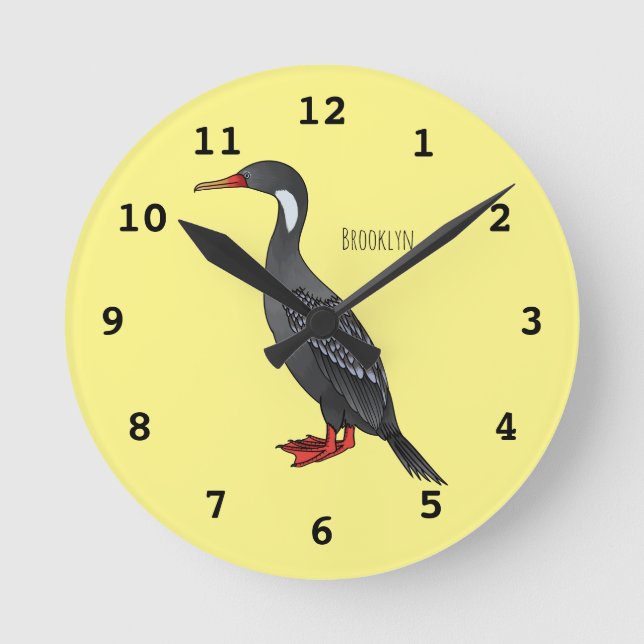 Horloge Ronde Illustration d'oiseau cormoran à pattes rouges (Recto)