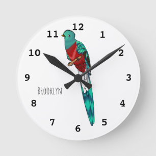 Horloge Ronde Illustration d'oiseau de quetzal resplendissant
