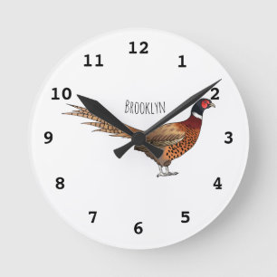 Horloge Ronde Illustration d'oiseau faisan à cou circulaire