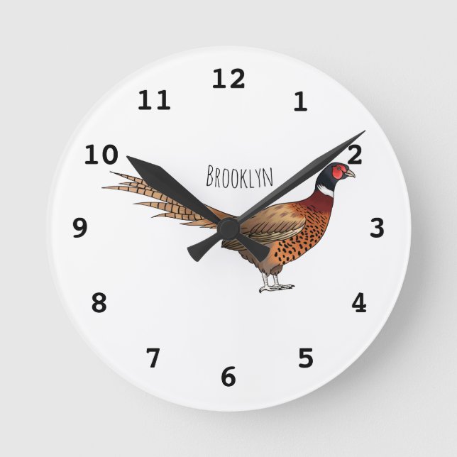 Horloge Ronde Illustration d'oiseau faisan à cou circulaire (Recto)