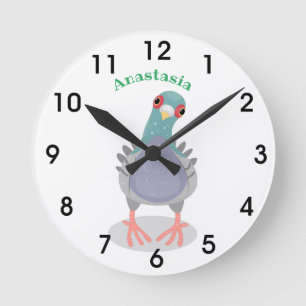 Horloge Ronde Illustration drôle de pigeon curieux