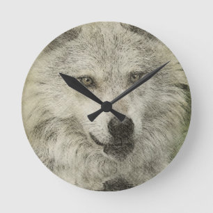 Horloge Ronde Illustration du crayon de loup d'argent