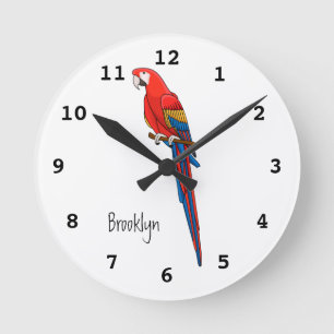 Horloge Ronde Illustration du perroquet de macaw Scarlet