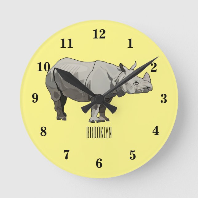 Horloge Ronde Illustration du rhinocéros de Javan (Recto)