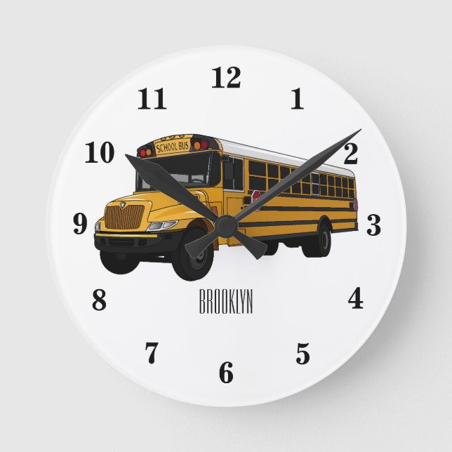 Horloge Ronde Illustration d'un autobus scolaire (Recto)