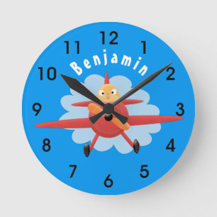 Horloge Ronde Illustration d'un avion rouge volant mignon