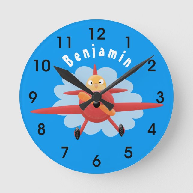 Horloge Ronde Illustration d'un avion rouge volant mignon (Recto)