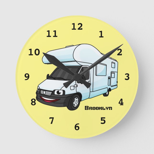 Horloge Ronde Illustration d'un campervan heureux (Recto)