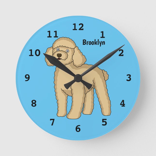 Horloge Ronde Illustration d'un caniche brun joyeux (Recto)