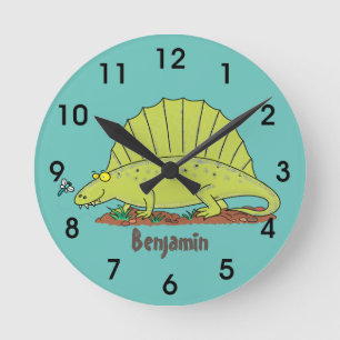 Horloge Ronde Illustration d'un dimétrodon vert mignon