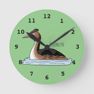 Horloge Ronde Illustration d'un grand oiseau de grèbe huppé 