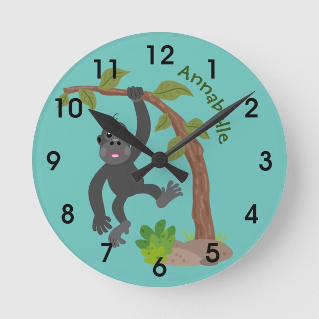 Horloge Ronde Illustration d'un joli bébé gorille (Recto)