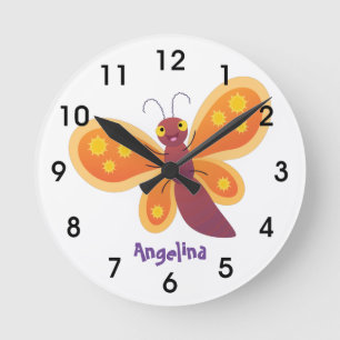 Horloge Ronde Illustration d'un joli papillon orange