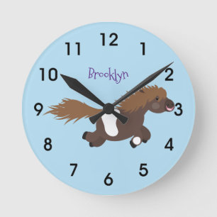 Horloge Ronde Illustration d'un poney de Shetland mignon