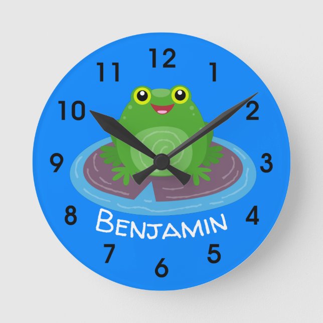 Horloge Ronde Illustration d'une caricature de grenouille verte  (Recto)