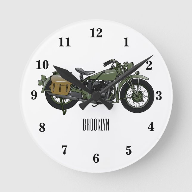 Horloge Ronde Illustration d'une moto de croiseur militaire (Recto)