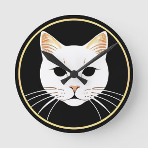 Horloge Ronde Illustration Élégante de Chat Blanc