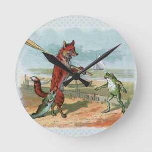 Horloge Ronde Illustration fantaisiste de renard et de grenouill