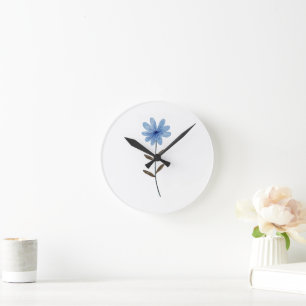 Horloge Ronde Illustration Fleur Bleue Aquarelle Élégante Art Fl