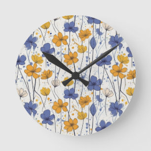 Horloge Ronde Illustration florale, fleurs sauvages abstraits, m