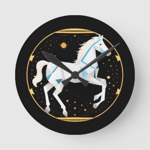 Horloge Ronde Illustration géométrique abstraite de cheval blanc