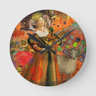 Horloge Ronde Illustration gothique de la femme Aries Orange