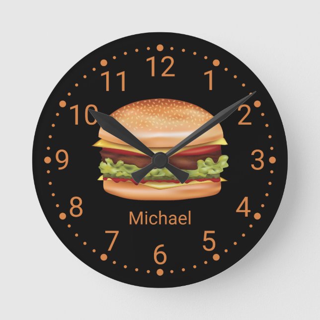 Horloge Ronde Illustration Hamburger Fast Food Avec Nom Personna (Recto)