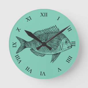 Horloge Ronde Illustration marine de poisson vintage