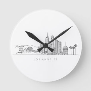 Horloge Ronde Illustration minimaliste de la skyline de Los Ange