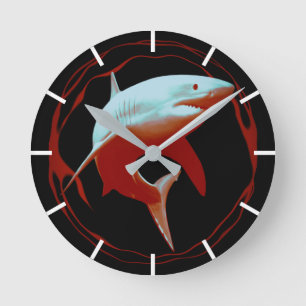 Horloge Ronde Illustration réaliste   Grand requin blanc