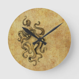 Horloge Ronde Illustration vintage usée de poulpe