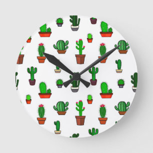 Horloge Ronde Illustrations de cactus mignons sur fond blanc