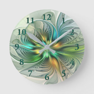 Horloge Ronde Imaginaire coloré Moderne Fleur Abstraite Fractale