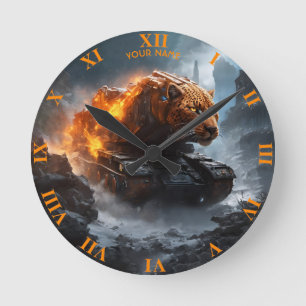 Horloge Ronde Imaginaire Cute Panther Tank Fire