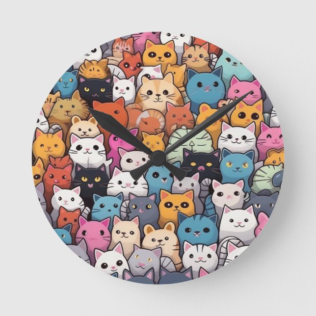 Horloge Ronde Imaginaire Feline : Cute Anime Cats Galore (Recto)