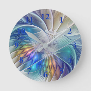 Horloge Ronde Imaginaire Floral, Fleur Fractale Abstraite coloré