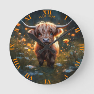 Horloge Ronde Imaginaire Mignonne Highland Baby Cow