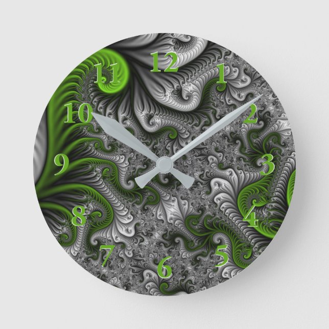 Horloge Ronde Imaginaire Monde Vert Et Gris Art Fractal Abstrait (Recto)