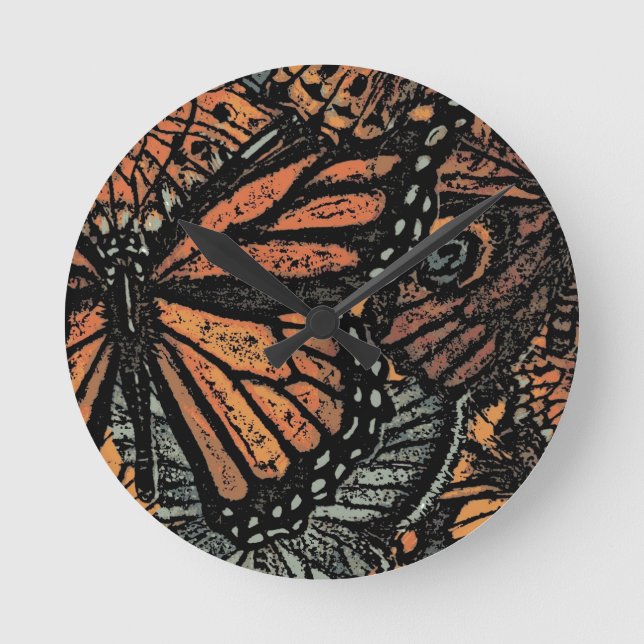 Horloge Ronde Imaginaire papillon orange art abstrait (Recto)
