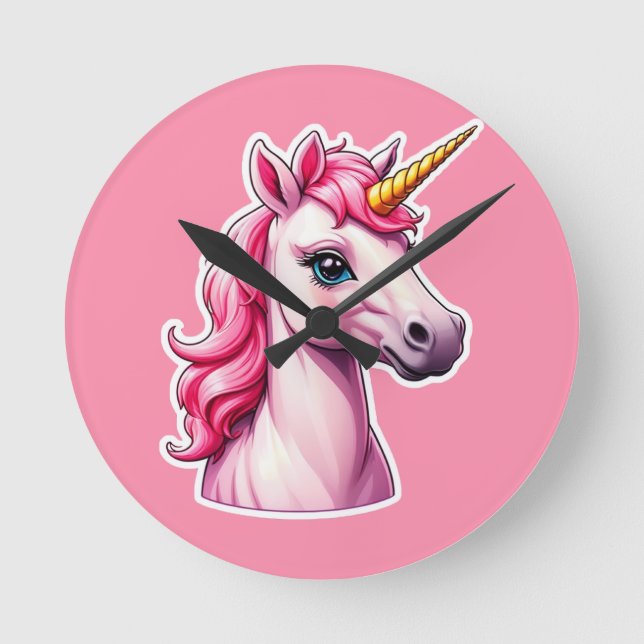 Horloge Ronde Imaginaire Unicorne rose (Recto)