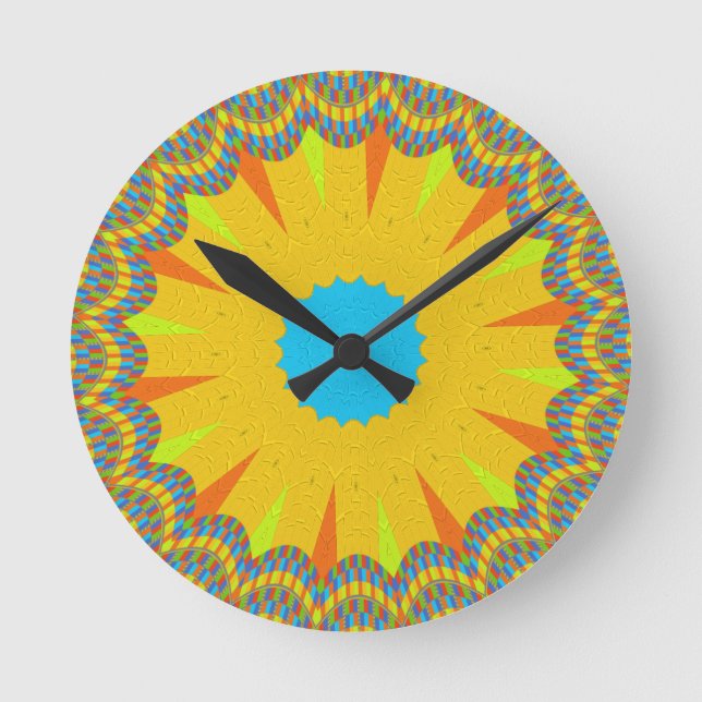 Horloge Ronde Impression Cyan et Gold Mandala Art (Recto)