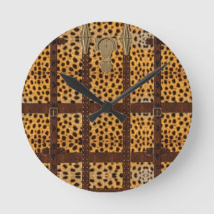 Horloge Ronde Impression d'animal tribal cuir vintage guépard