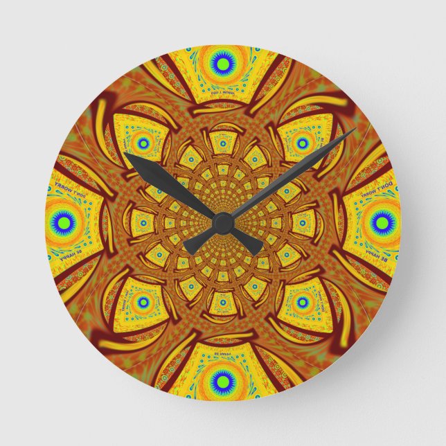 Horloge Ronde Impression d'art Kaleidoscope d'or (Recto)