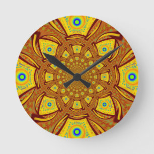 Horloge Ronde Impression d'art Kaléidoscope Doré