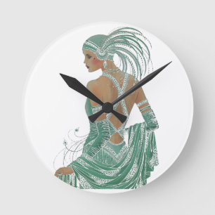Horloge Ronde Impression d'art Vintage Ladies Going Green