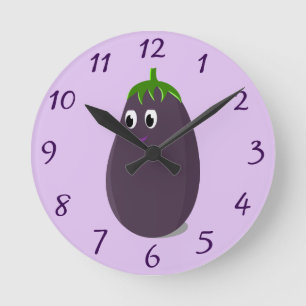 Horloge Ronde Impression d'aubergines mignonnes