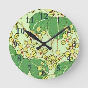 Horloge Ronde Impression de bloc de bois de feuille verte botani